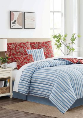 Sutton Blue Striped King Size Comforter Set - Fun Nautical Style