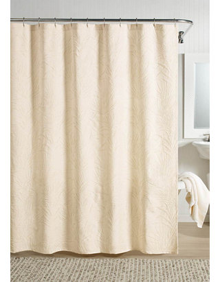 Realeza Ella European Matalassé Shower, White Cotton Duck Shower Curtain