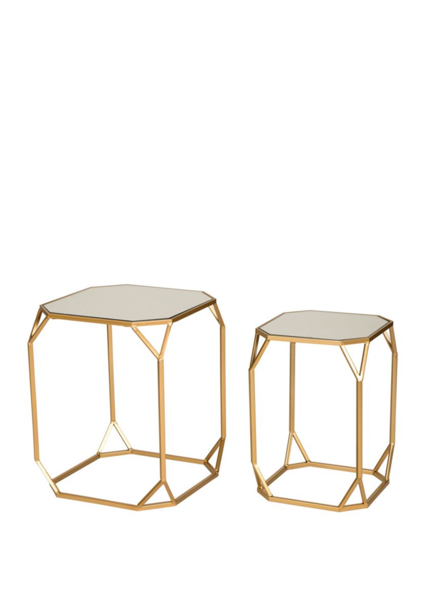 Deluxe Square Metal With Glass Gold Accent Table, Set of 2