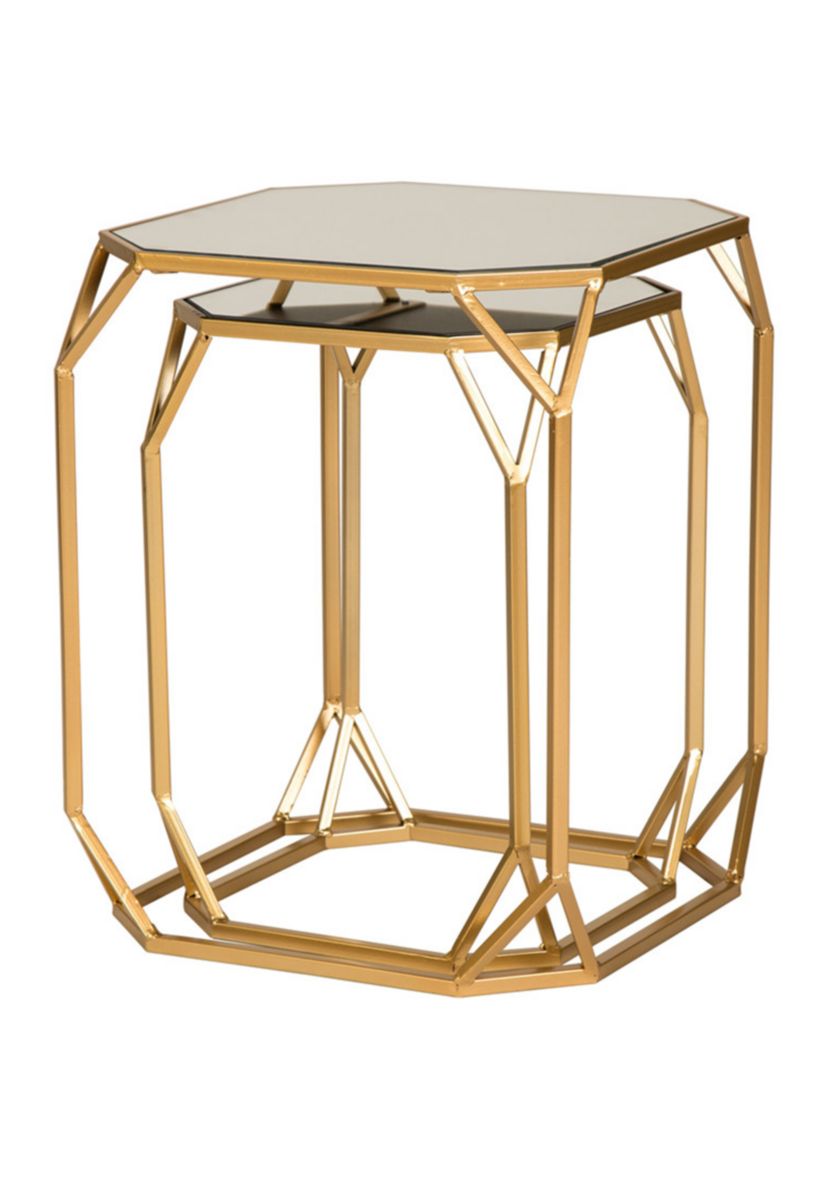 Deluxe Square Metal With Glass Gold Accent Table, Set of 2