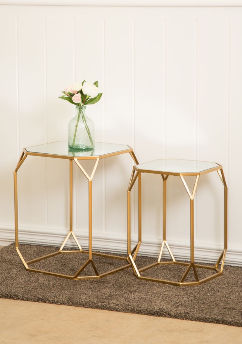 Deluxe Square Metal With Glass Gold Accent Table, Set of 2