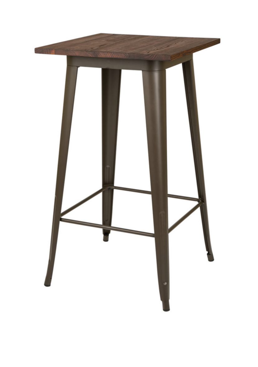 Rustic Steel Bar Table with Elm Wood Top