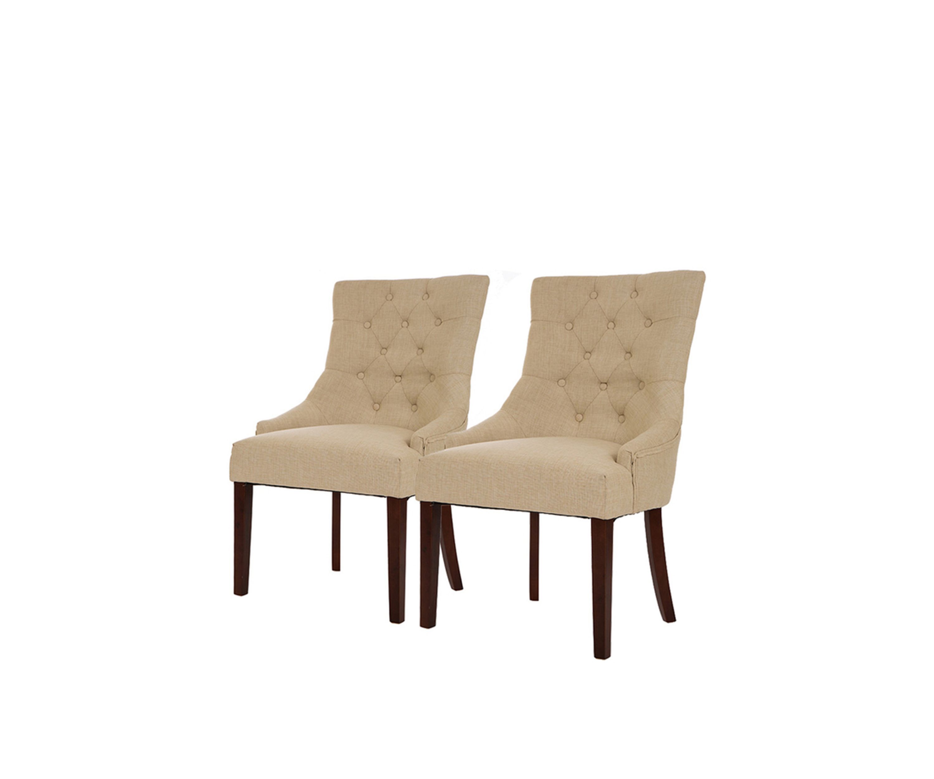 Modern Tufted Beige Fabric Dining Chairs Set Of 2