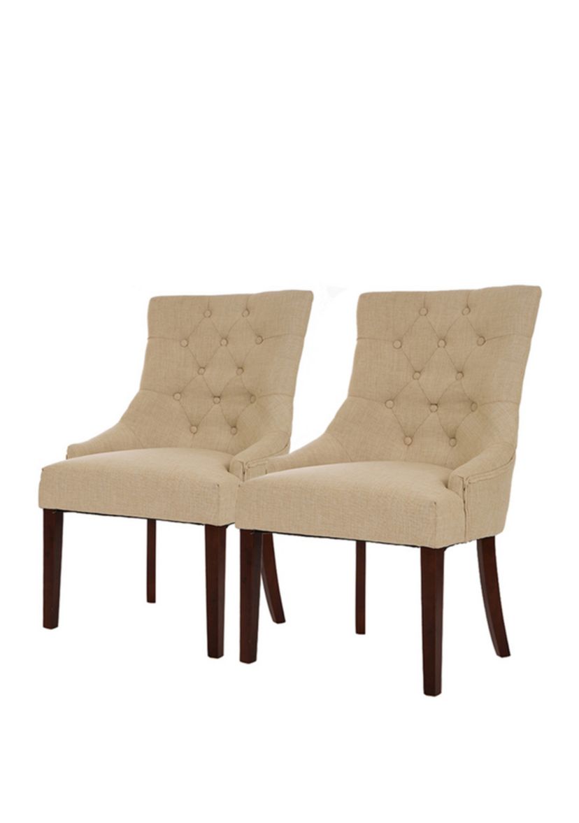 Modern Tufted Beige Fabric Dining Chairs Set Of 2