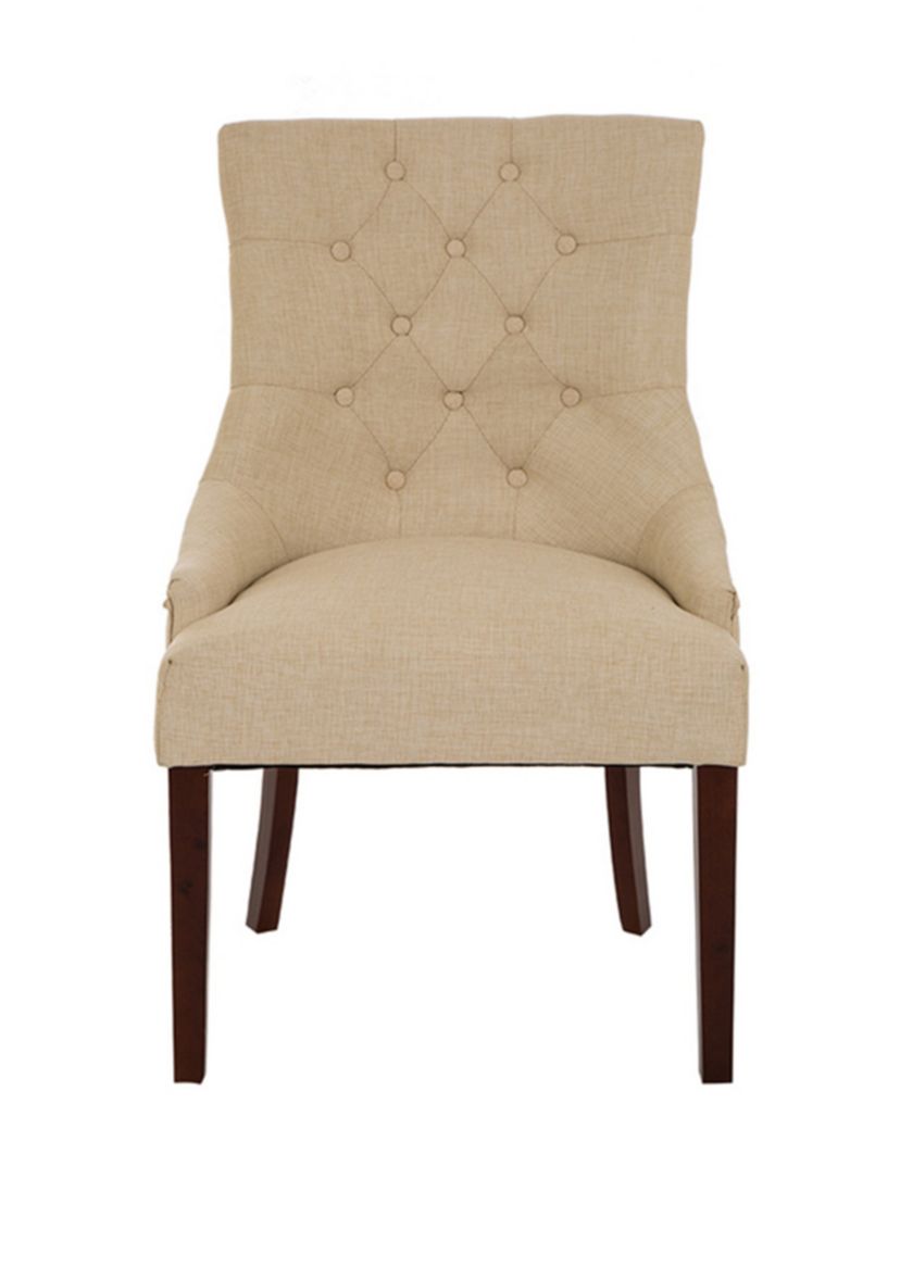Modern Tufted Beige Fabric Dining Chairs Set Of 2