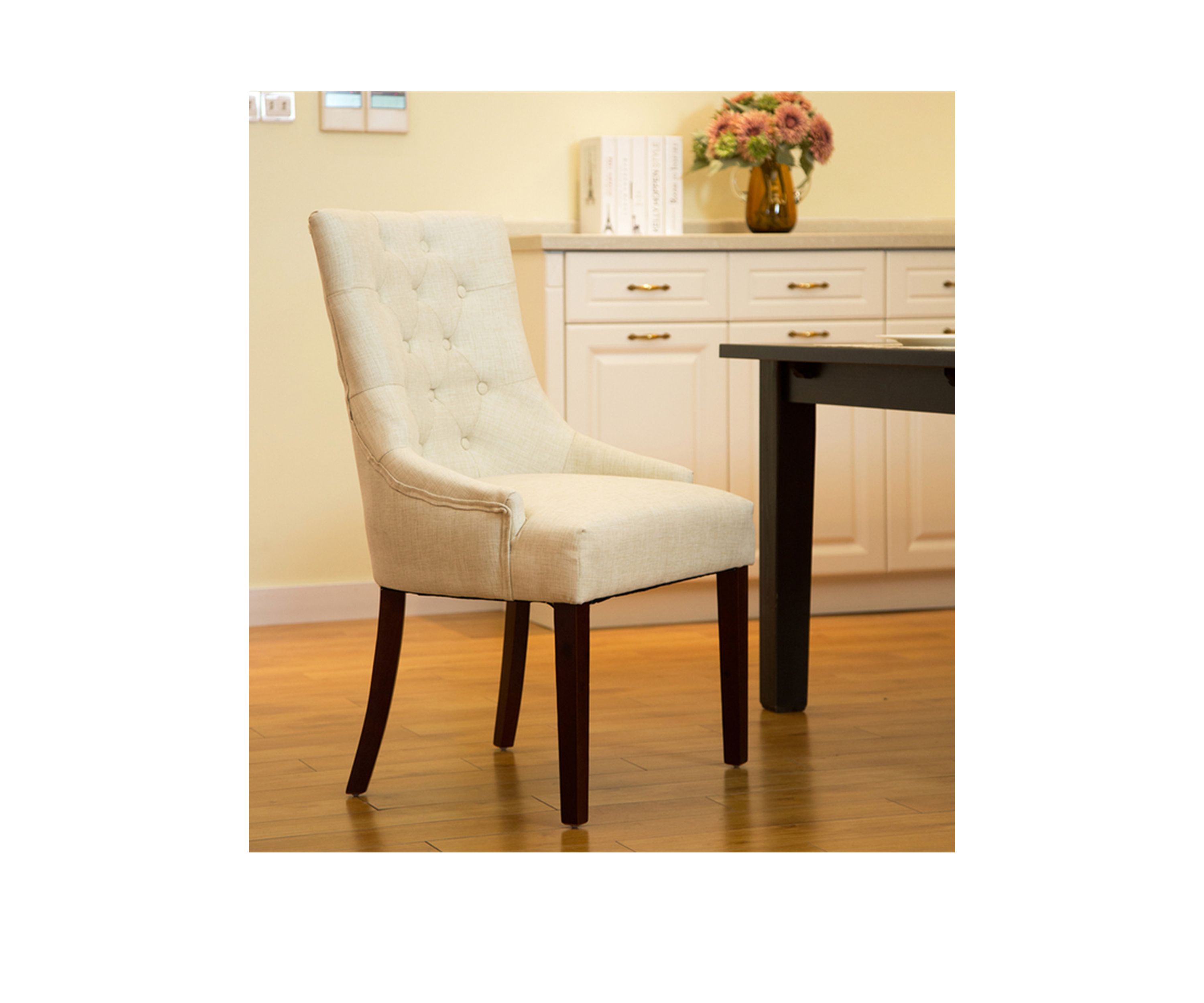 Modern Tufted Beige Fabric Dining Chairs Set Of 2
