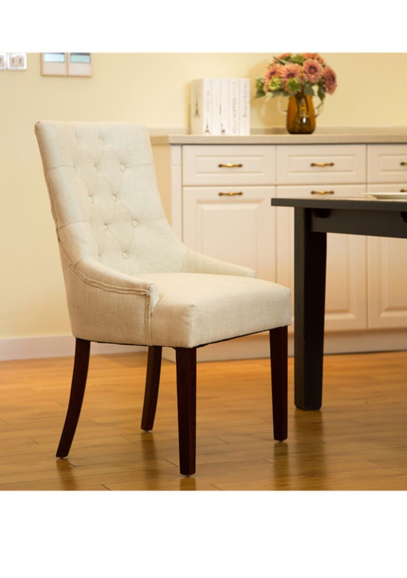 Modern Tufted Beige Fabric Dining Chairs Set Of 2