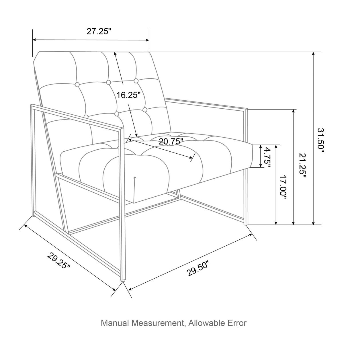 Mid-Century Modern Hunter Green Leatherette Button-tufted Accent Arm Chair with Black Metal Frame