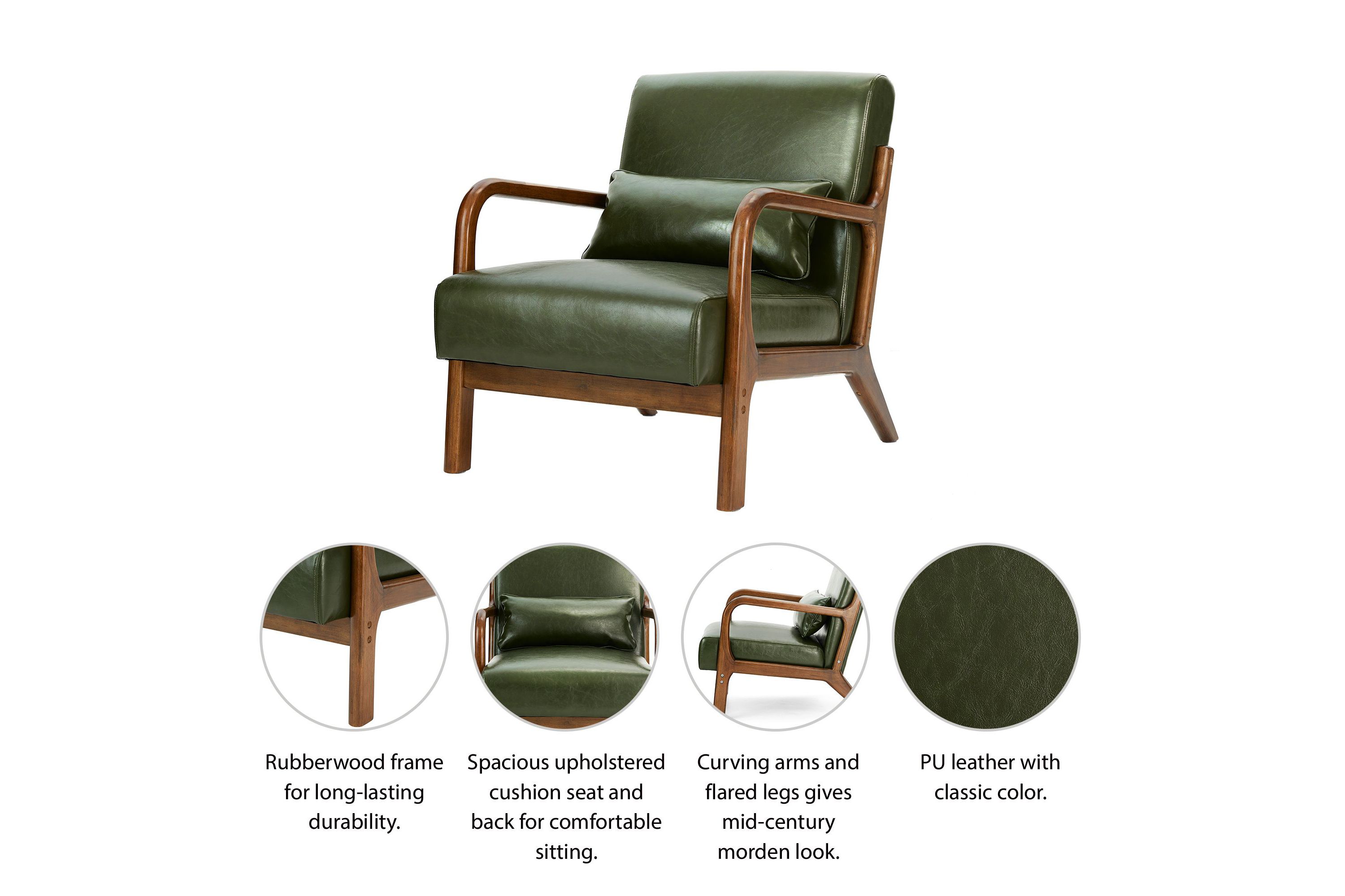 Mid-century Modern Navy Blue Leatherette Accent Armchair with Walnut Rubberwood frame
