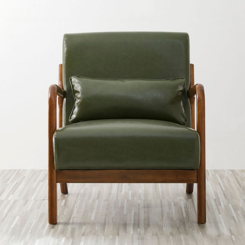 Mid-century Modern Navy Blue Leatherette Accent Armchair with Walnut Rubberwood frame