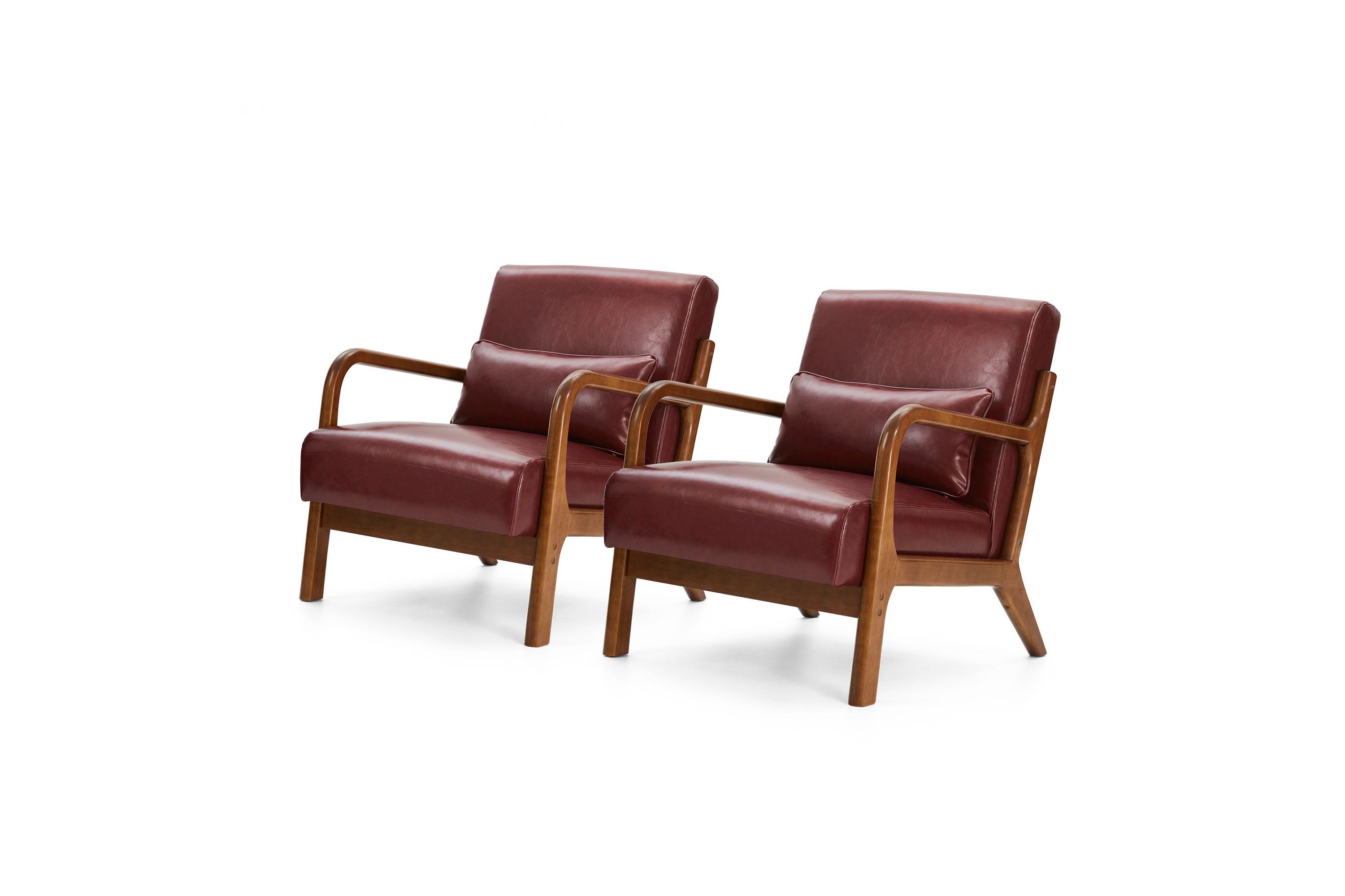 Set of 2 Mid-century Modern Navy Blue Leatherette Accent Armchair with Walnut Rubberwood frame