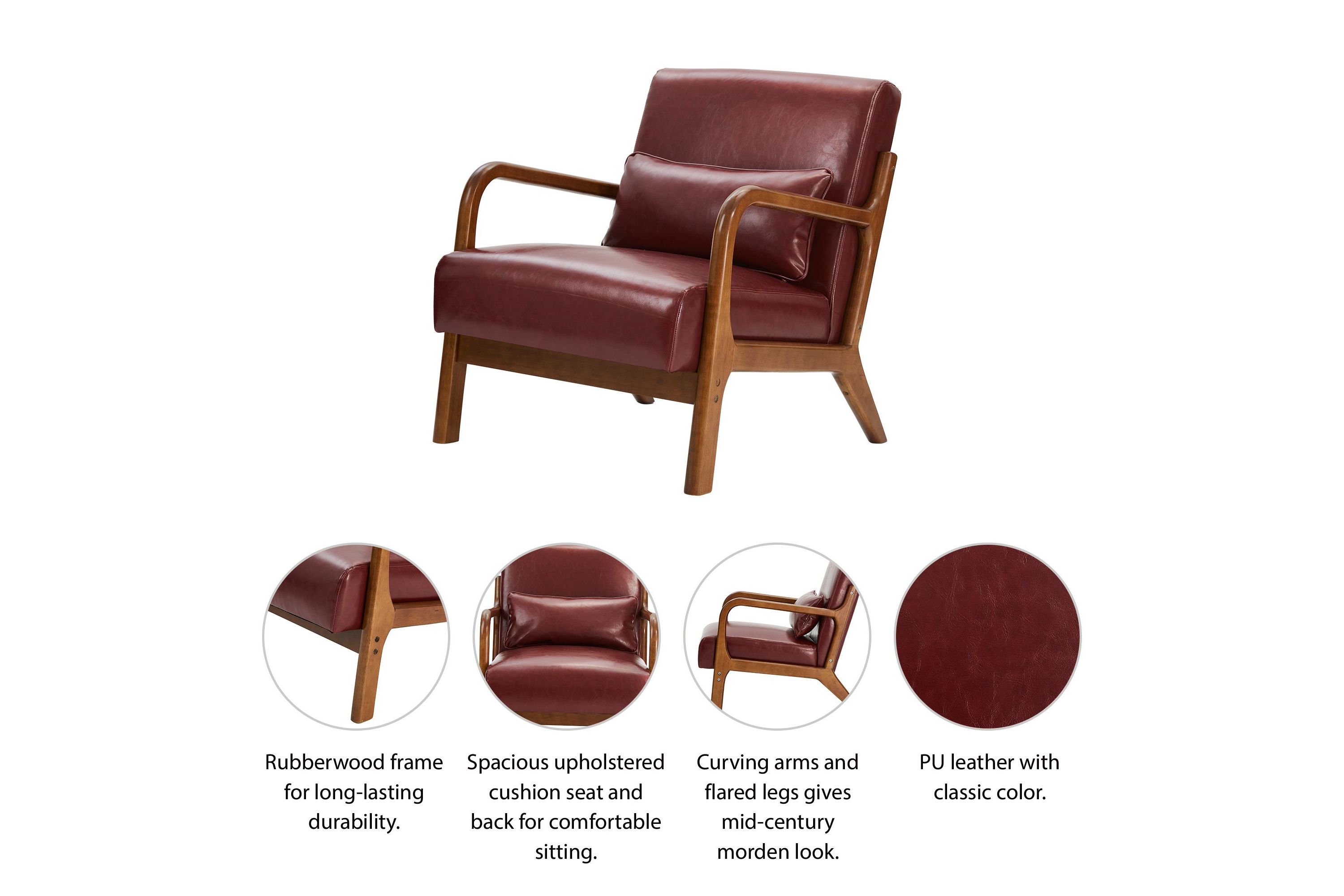 Set of 2 Mid-century Modern Navy Blue Leatherette Accent Armchair with Walnut Rubberwood frame