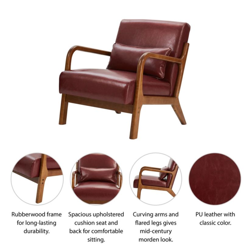 Set of 2 Mid-century Modern Navy Blue Leatherette Accent Armchair with Walnut Rubberwood frame