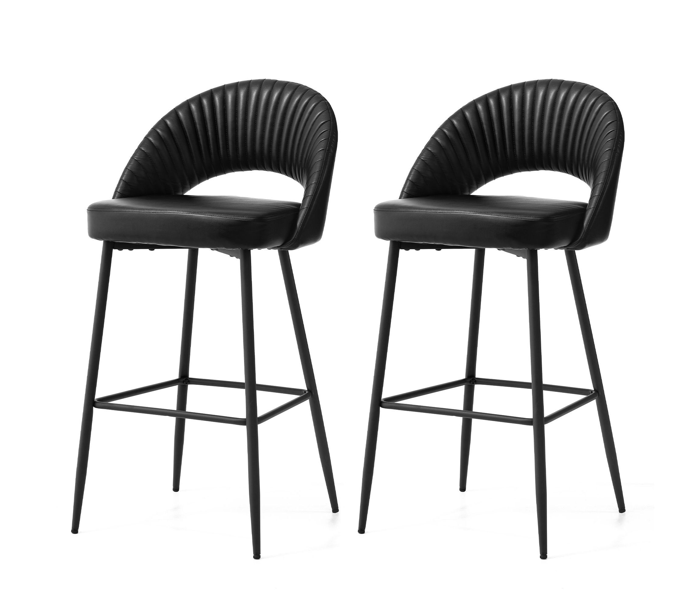 Set of 2 Modern Brown Quilted Leatherette Bar Stool with Metal Tapered Legs