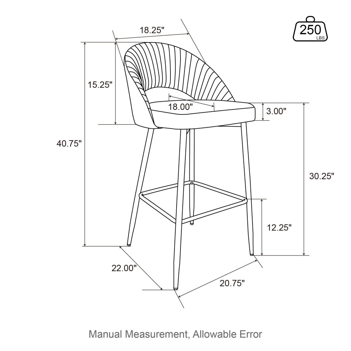 Set of 2 Modern Brown Quilted Leatherette Bar Stool with Metal Tapered Legs