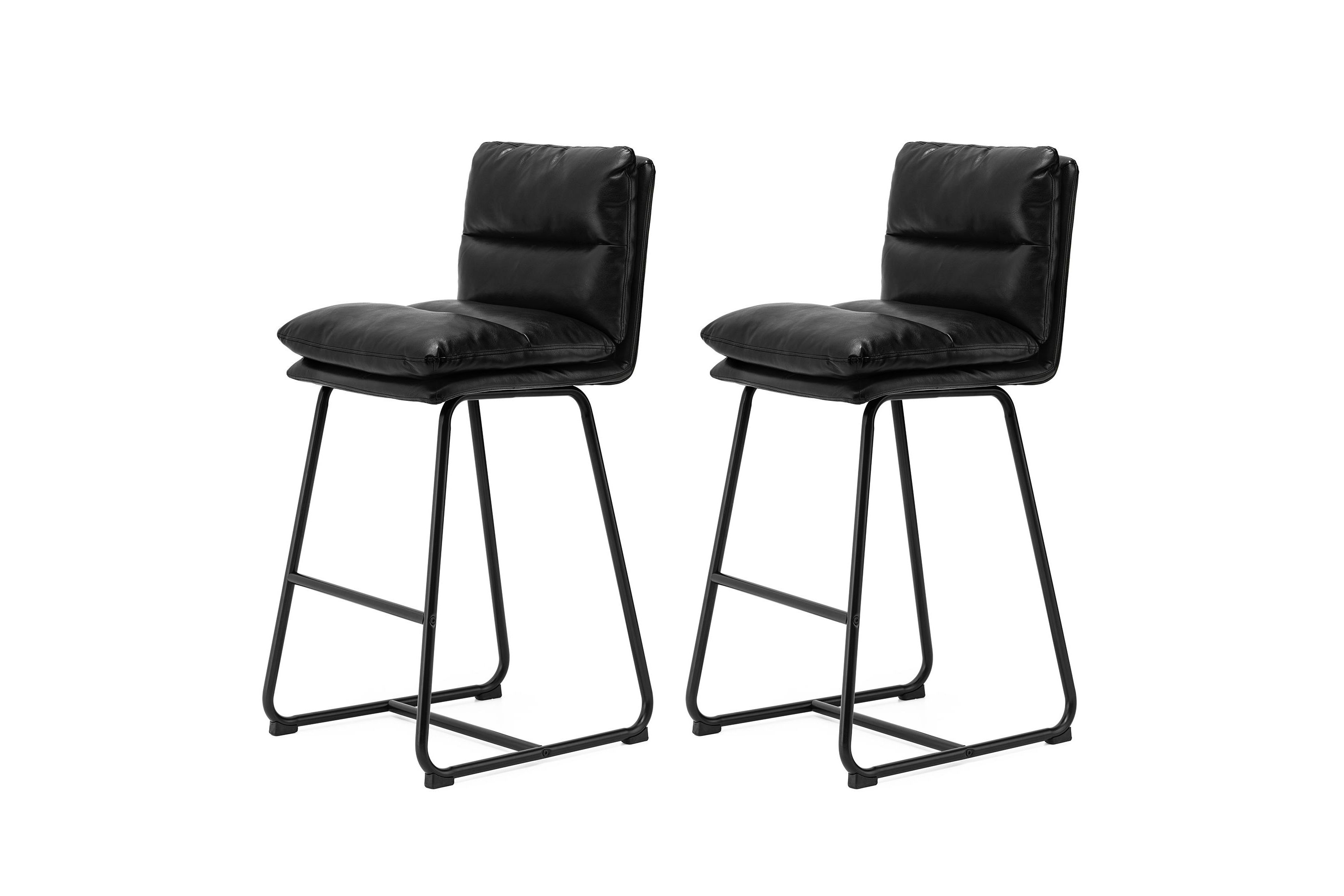 Set of 2 Modern Brown Thick Leatherette Bar Stool with Metal Legs