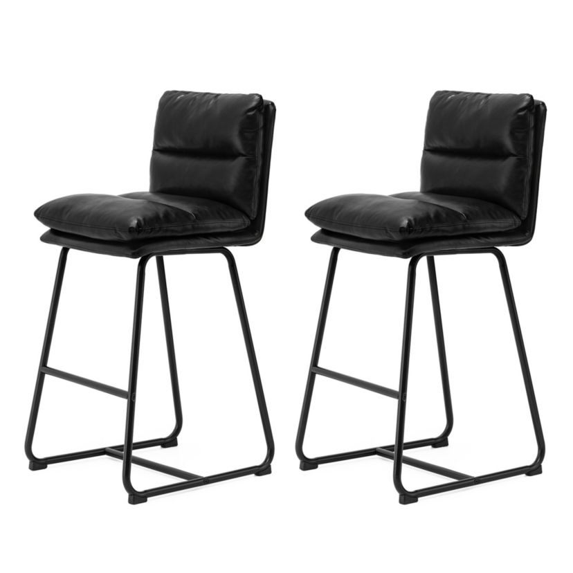 Set of 2 Modern Brown Thick Leatherette Bar Stool with Metal Legs