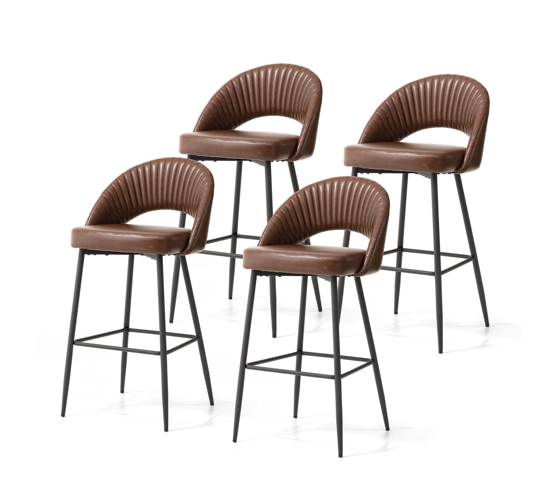 Set of 4 Modern Black Quilted Leatherette Bar Stool with Metal Tapered Legs