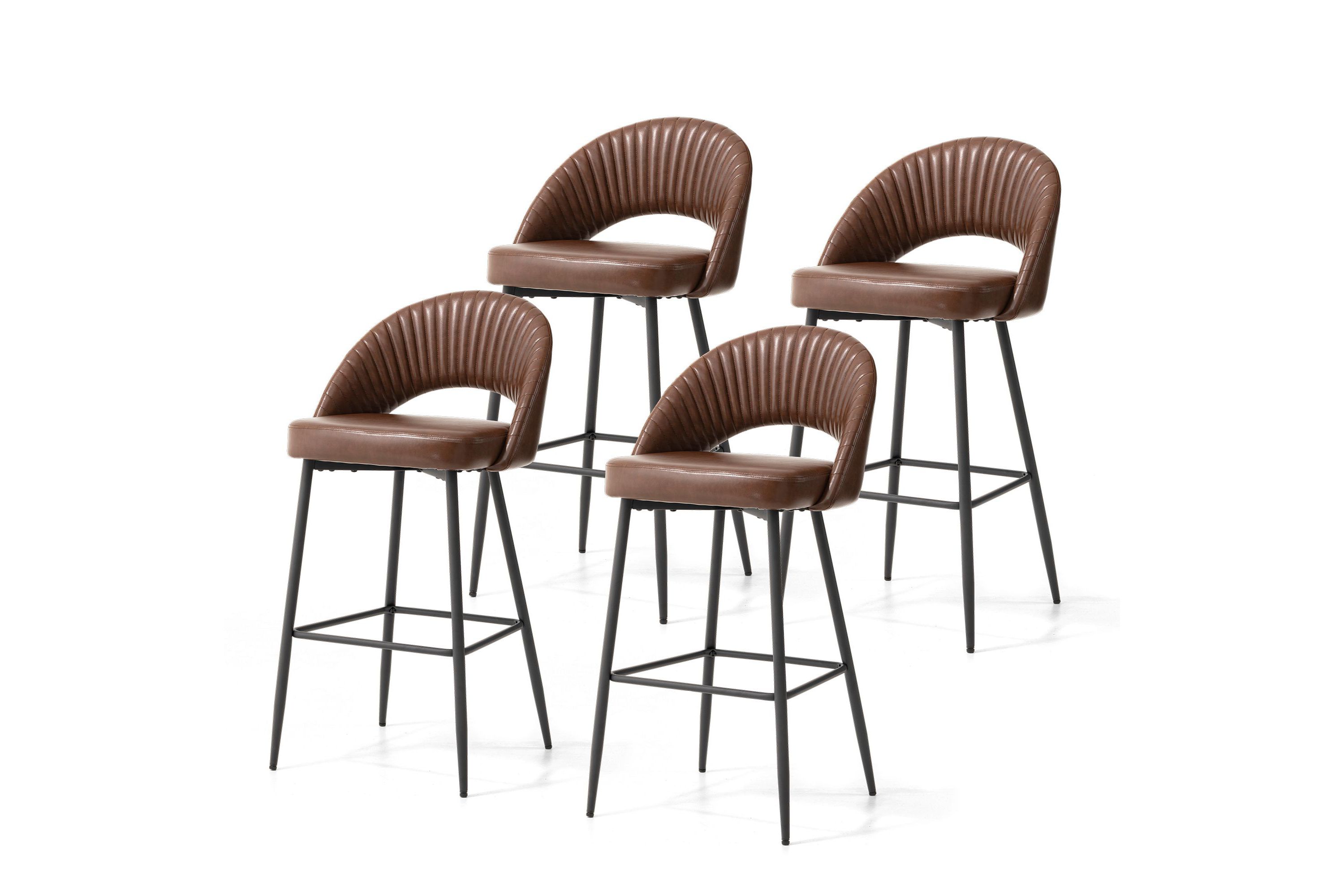 Set of 4 Modern Black Quilted Leatherette Bar Stool with Metal Tapered Legs