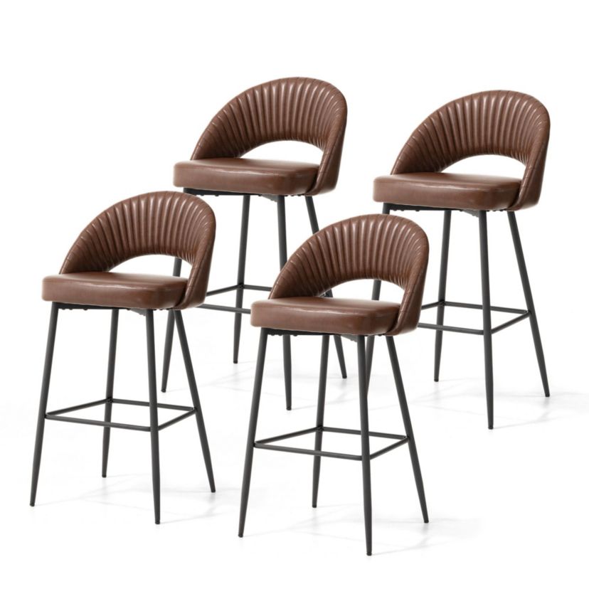 Set of 4 Modern Black Quilted Leatherette Bar Stool with Metal Tapered Legs