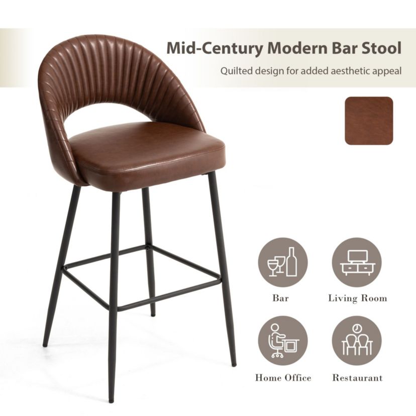 Set of 4 Modern Black Quilted Leatherette Bar Stool with Metal Tapered Legs