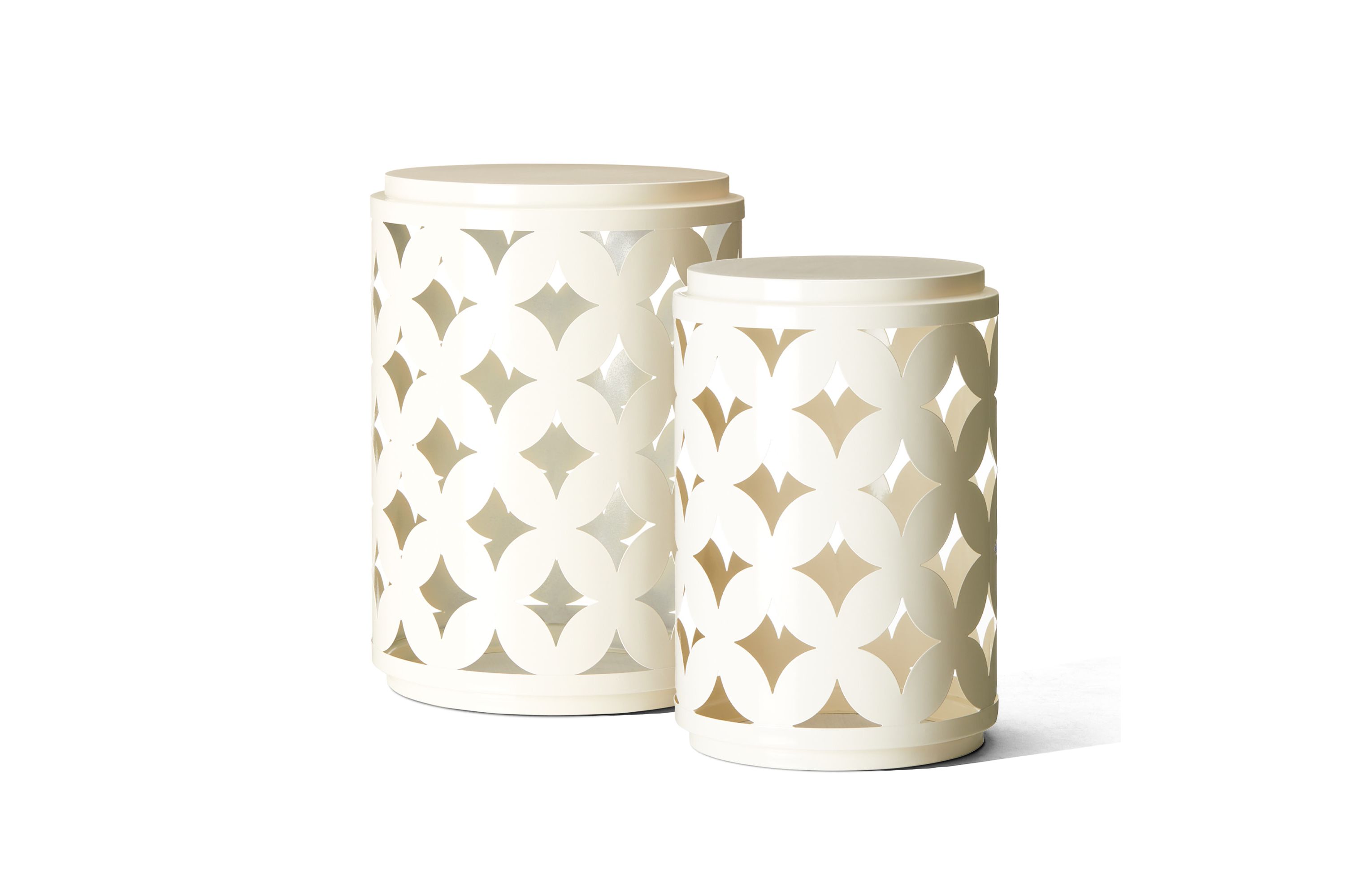 Set of 2 Modern Cream White Heavy Duty Metal Frame Side Table or Accent Stool