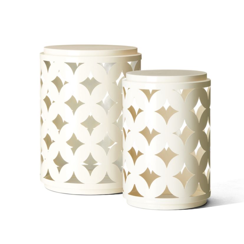 Set of 2 Modern Cream White Heavy Duty Metal Frame Side Table or Accent Stool