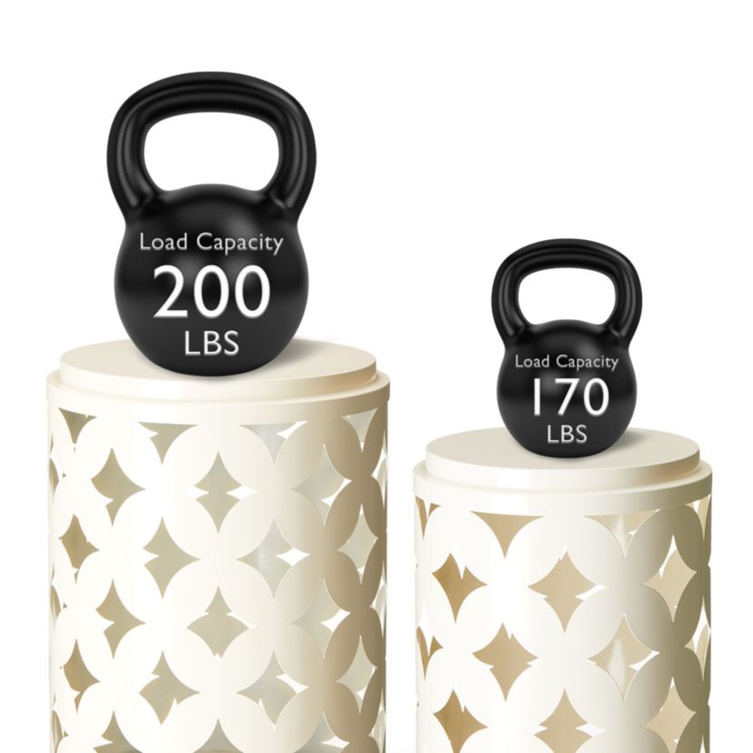Set of 2 Modern Cream White Heavy Duty Metal Frame Side Table or Accent Stool