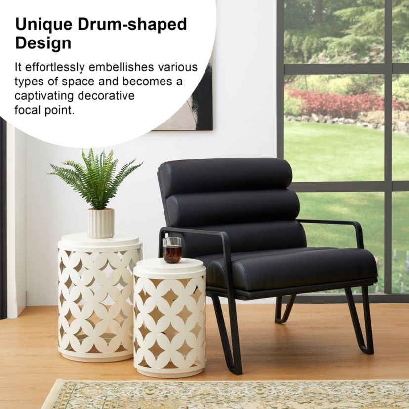 Set of 2 Modern Cream White Heavy Duty Metal Frame Side Table or Accent Stool