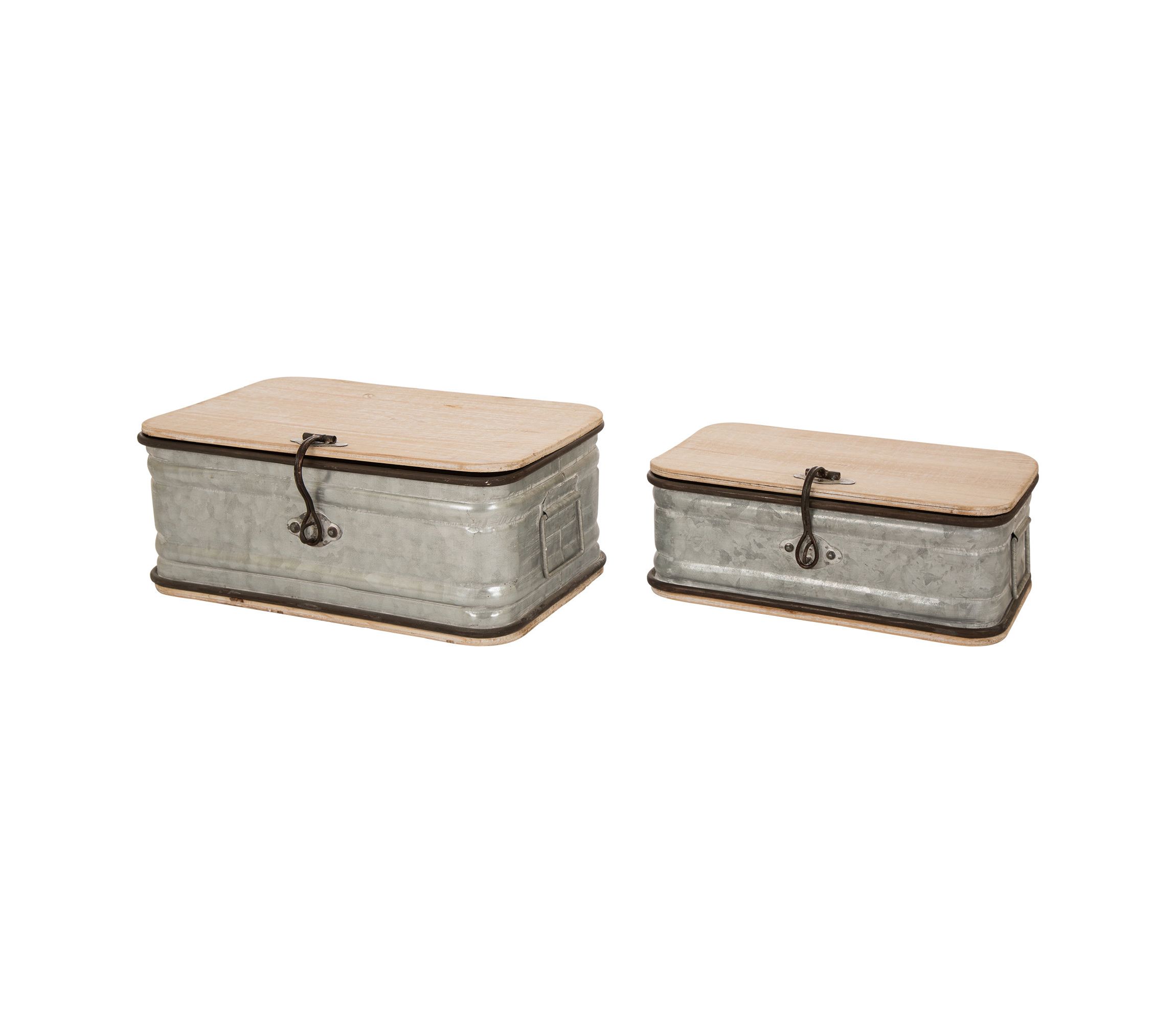 Set of 2 Galvanized Wood Storage Chests