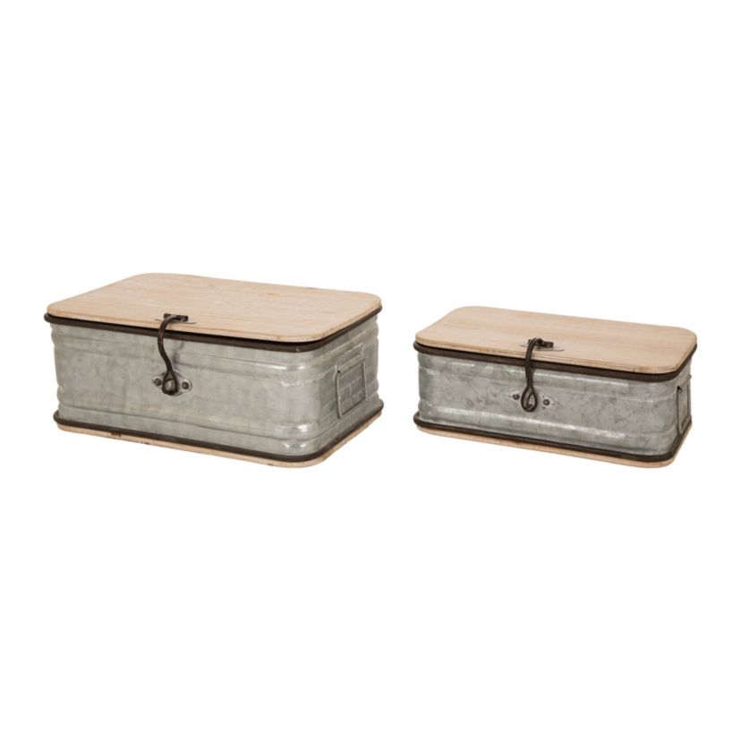Set of 2 Galvanized Wood Storage Chests