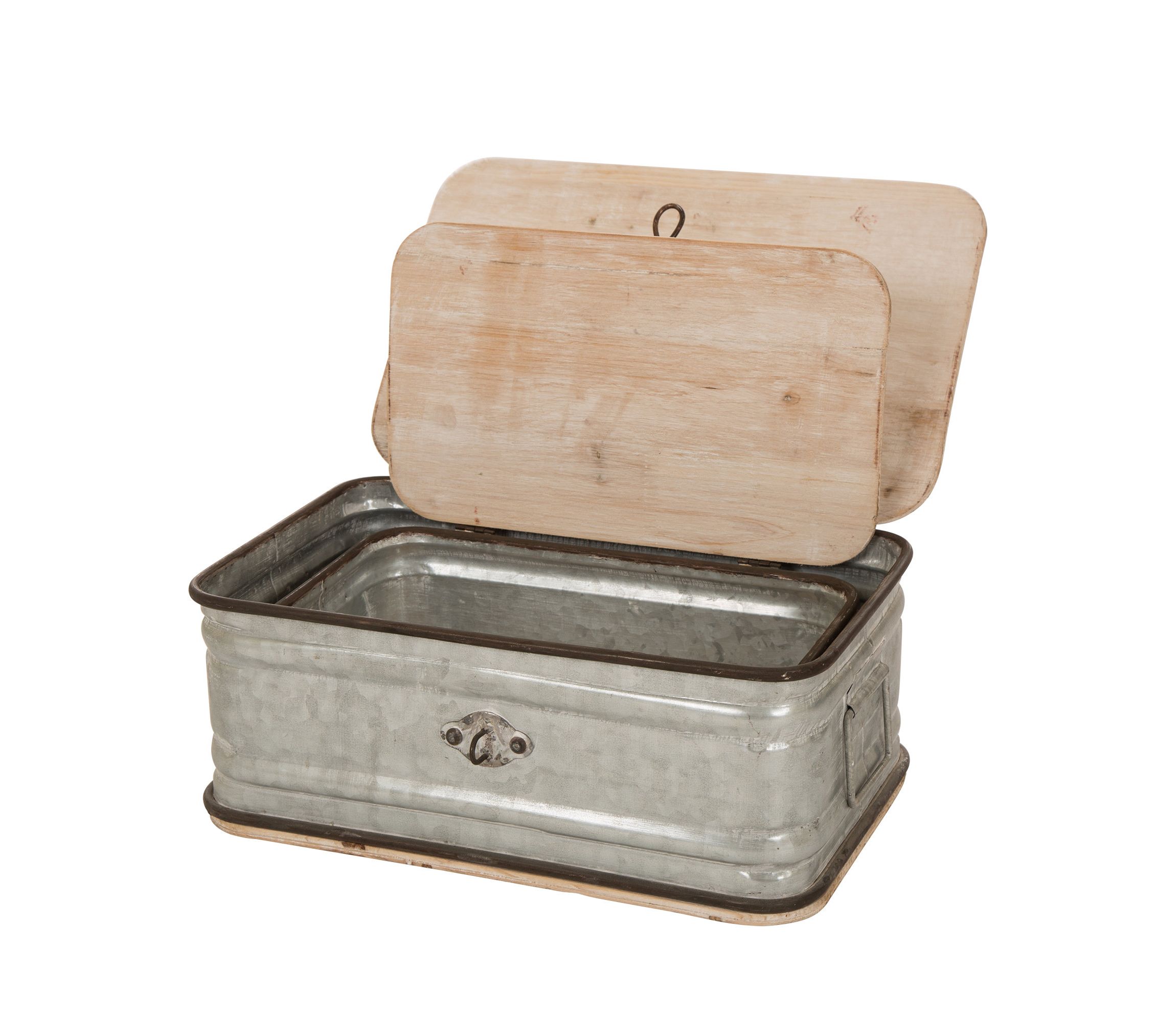 Set of 2 Galvanized Wood Storage Chests