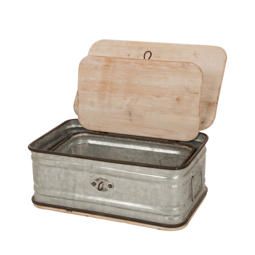 Set of 2 Galvanized Wood Storage Chests