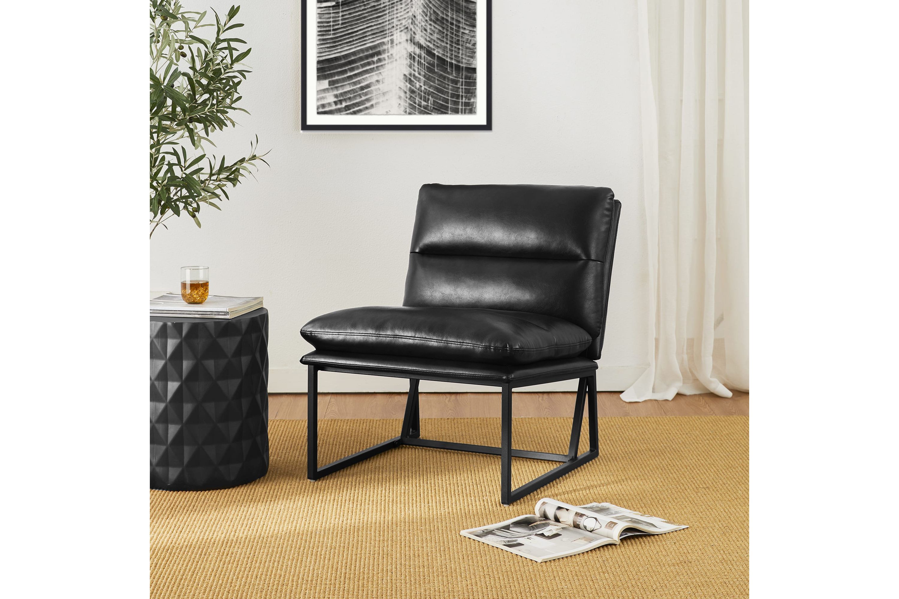 Modern Black Thick Leatherette Accent Chair