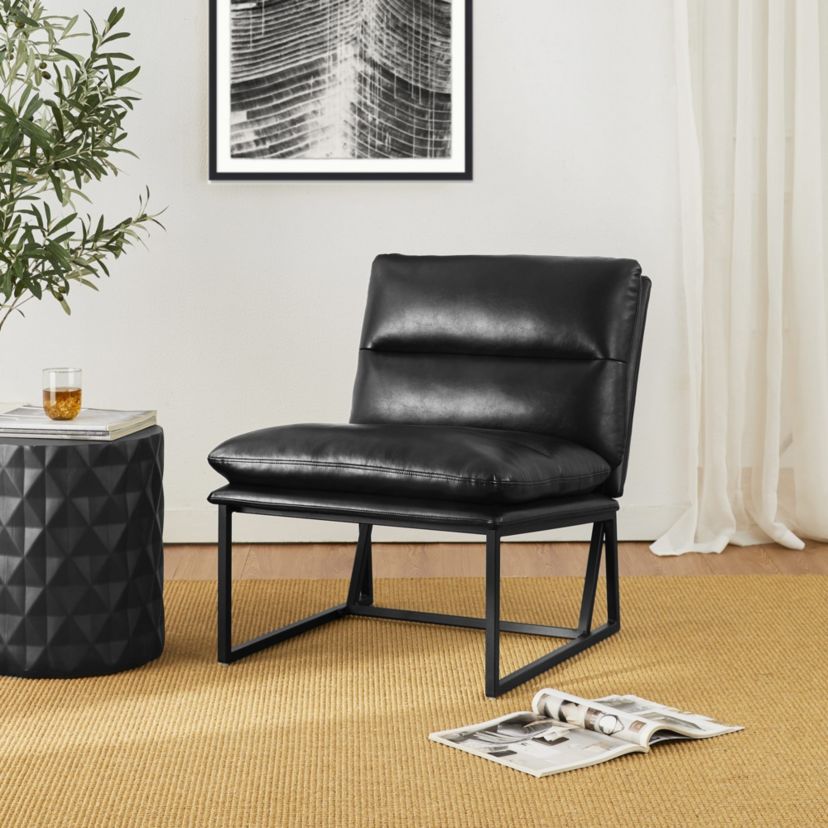 Modern Black Thick Leatherette Accent Chair