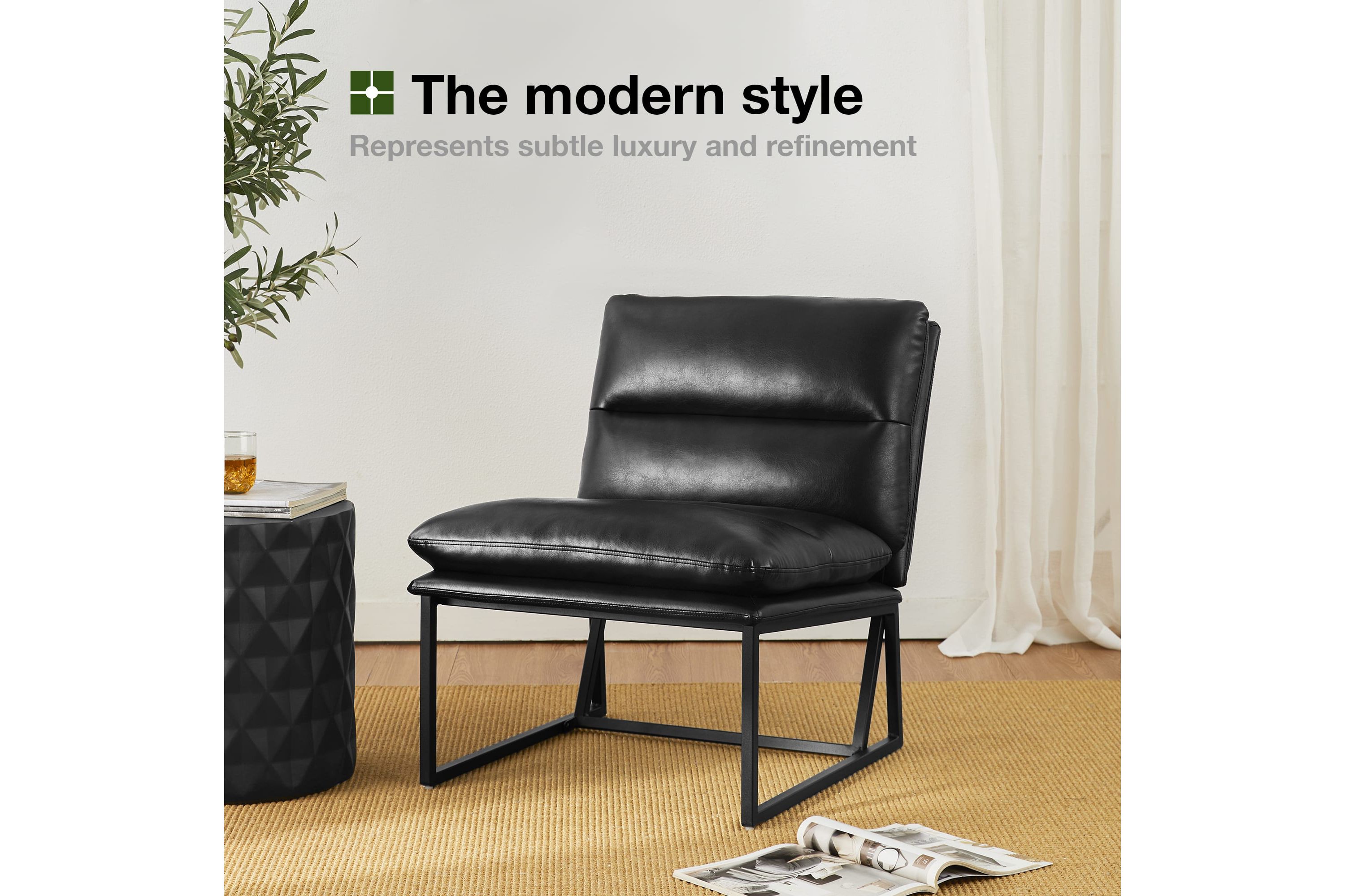 Set of 2 Modern Black Thick Leatherette Accent Chair