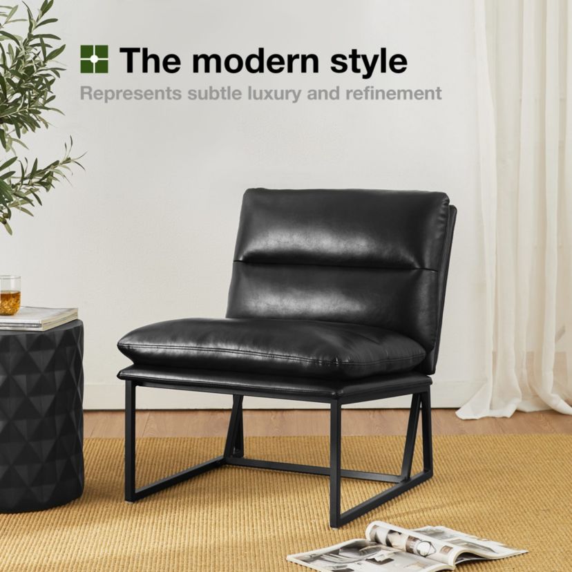 Set of 2 Modern Black Thick Leatherette Accent Chair