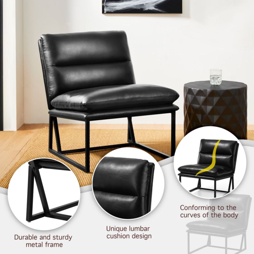 Set of 2 Modern Black Thick Leatherette Accent Chair
