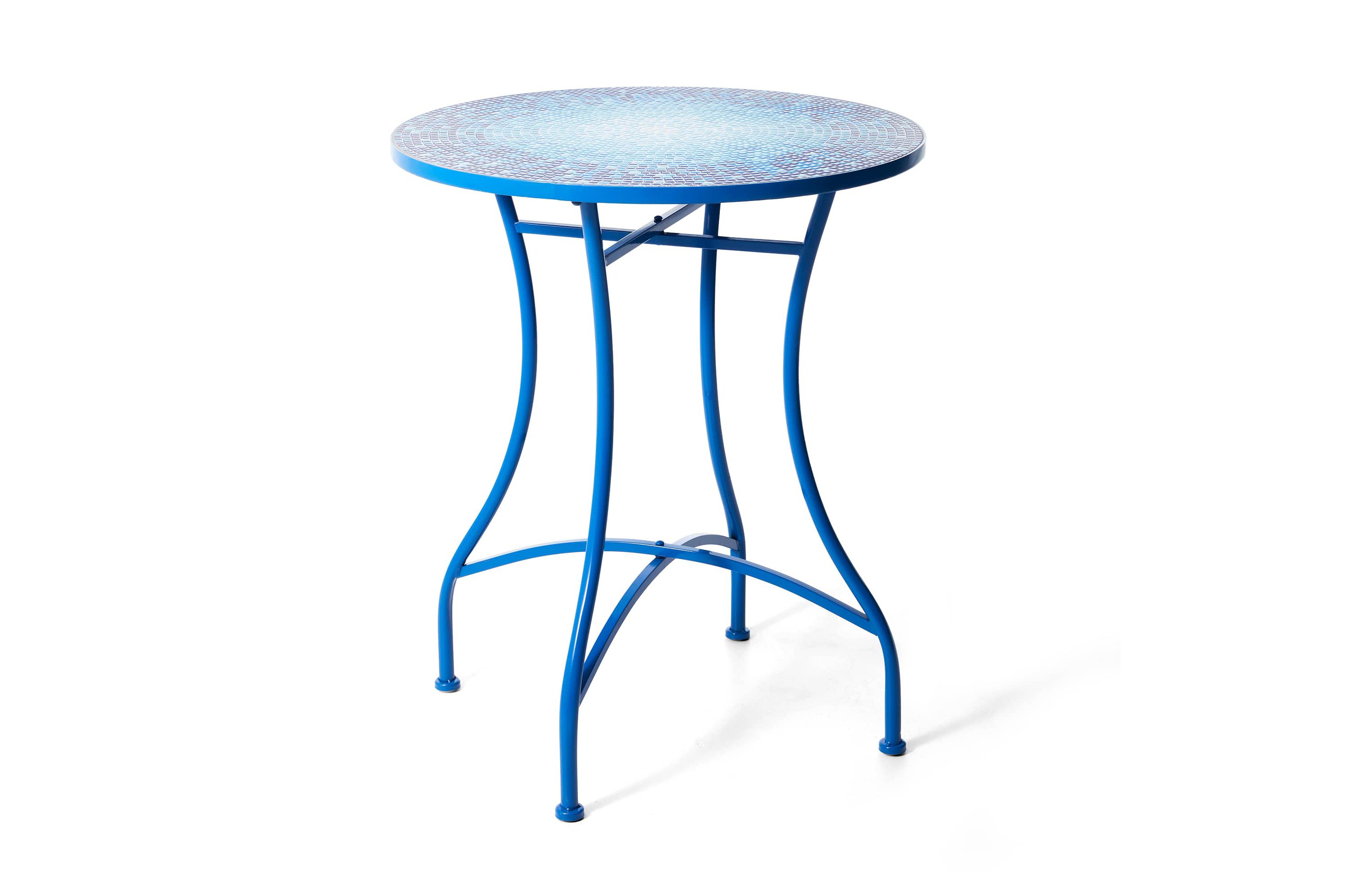 28"H Outdoor Metal Folding Blue Bistro Table with Ceramic Tile Top (KD)