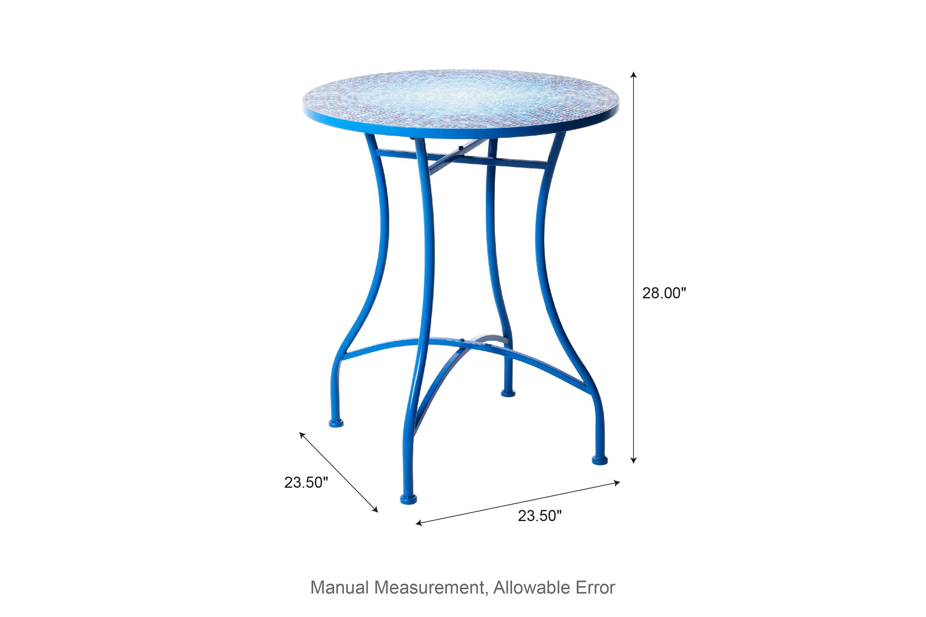 28"H Outdoor Metal Folding Blue Bistro Table with Ceramic Tile Top (KD)