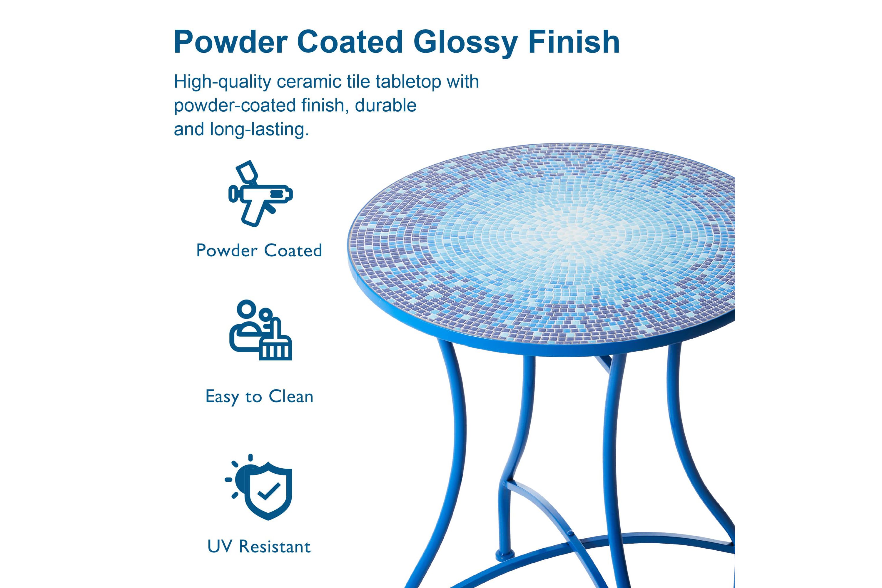28"H Outdoor Metal Folding Blue Bistro Table with Ceramic Tile Top (KD)
