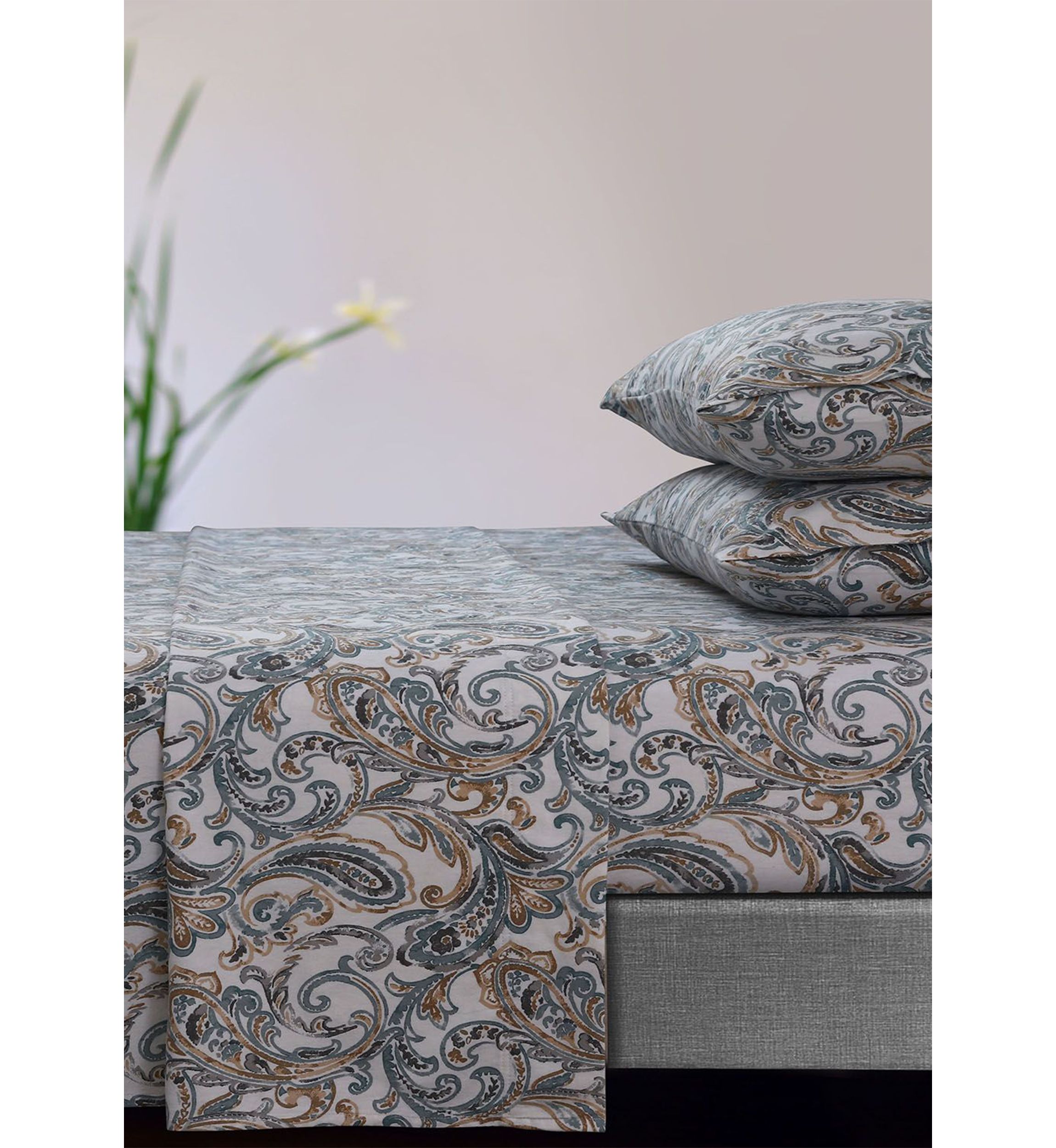 Camilla Paisley 170-GSM Flannel Extra Deep Pocket Sheet Set Full Green