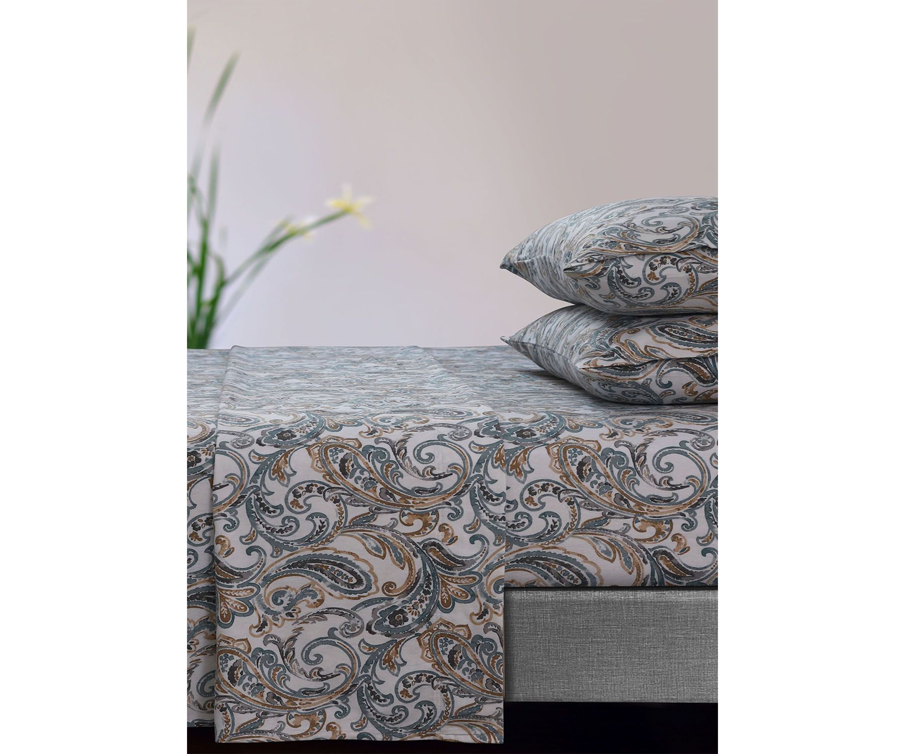 Camilla Paisley 170-GSM Flannel Extra Deep Pocket Sheet Set Full Green
