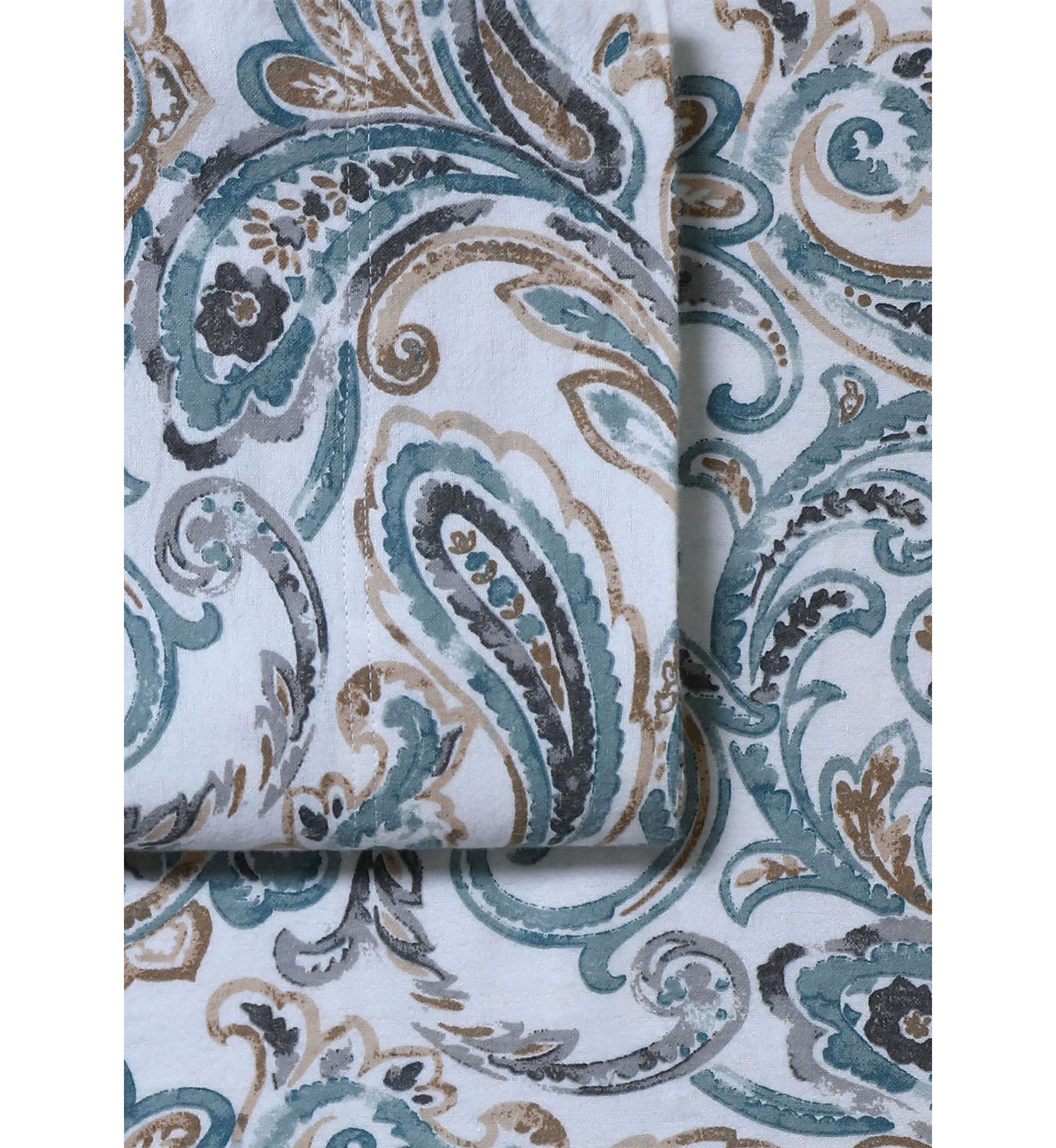 Camilla Paisley 170-GSM Flannel Extra Deep Pocket Sheet Set Full Green