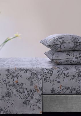 Tribeca Living Katy Floral 170-GSM Flannel Extra Deep Pocket Sheet Set Queen Natural