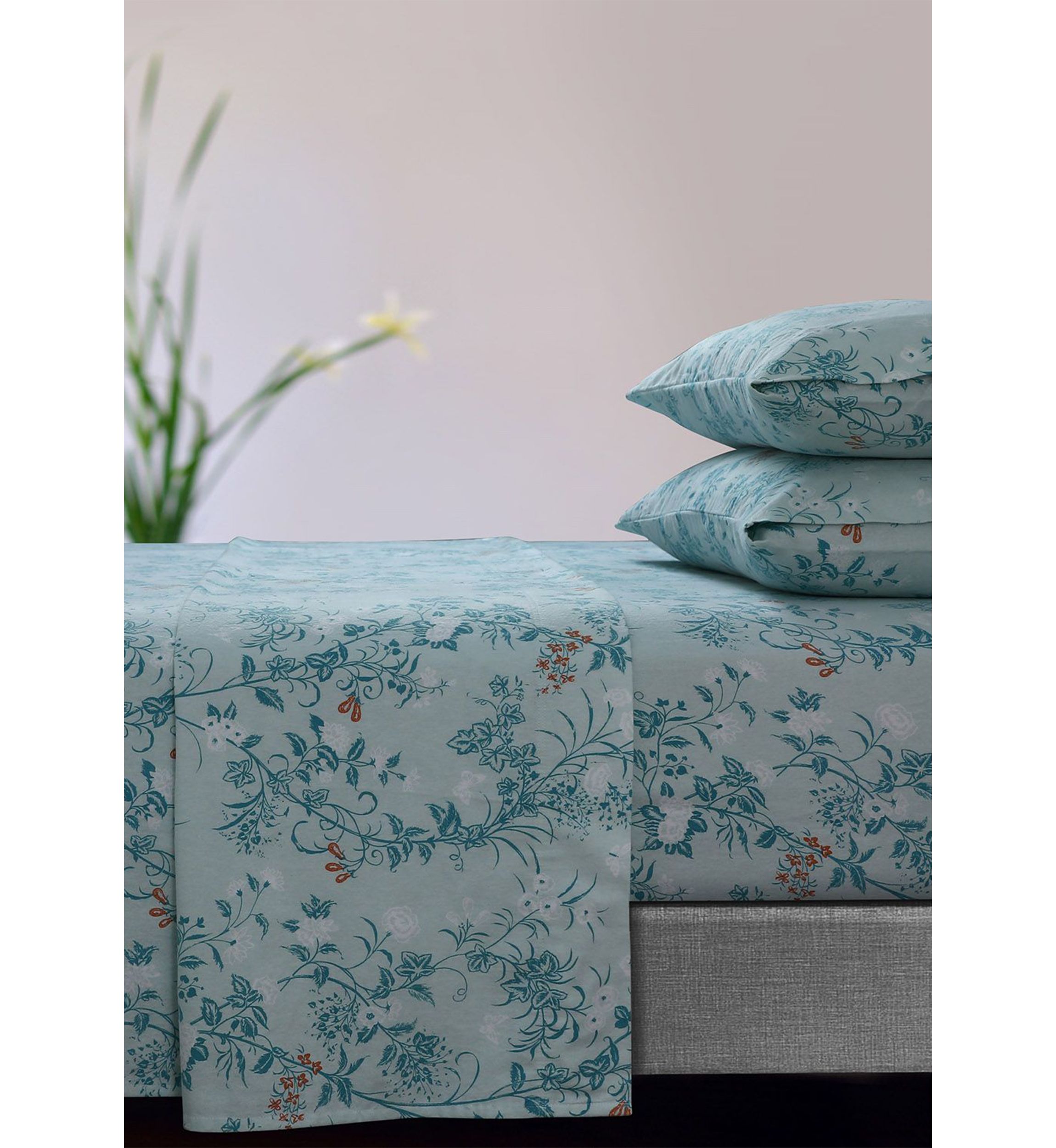 Katy Floral 170-GSM Flannel Extra Deep Pocket Sheet Set Queen Natural