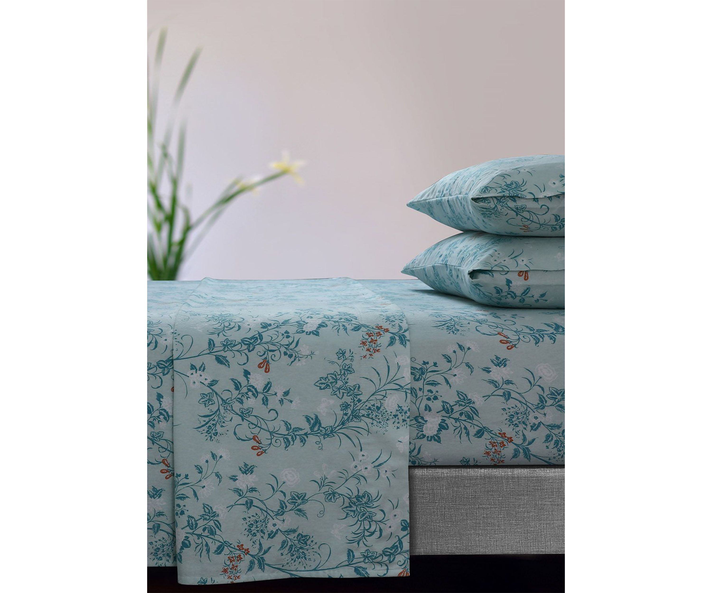Katy Floral 170-GSM Flannel Extra Deep Pocket Sheet Set Queen Natural
