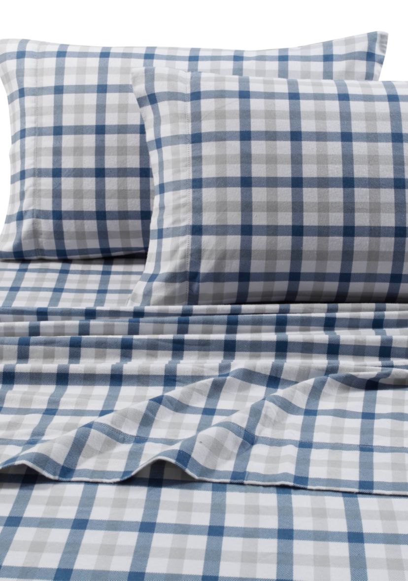 200 GSM Micro Plaid Printed Extra Deep Pocket Flannel Sheet Set