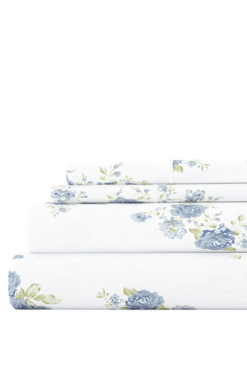 Sheet Set 4-Piece 100% Cotton Flannel Patterned Super Soft Bedding
