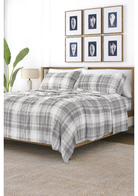 Premium Plaid 4 Piece Flannel Bed Sheet Set